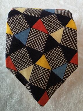 Handmade Vintage Tie Cotton Necktie Geometric Pattern Multi-Color Bold Retro